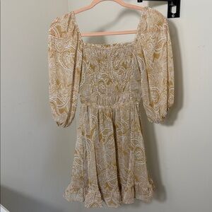 Sienna Sky Cream and Tan Paisley Long Sleeve Dress